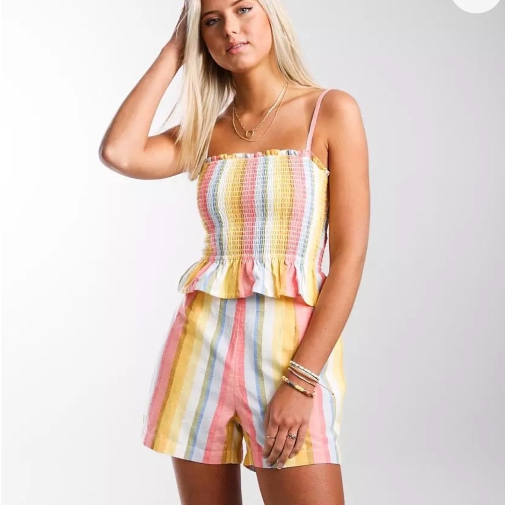 NWT Billabong SET Keep Your Cool striped cotton linen blend Size L